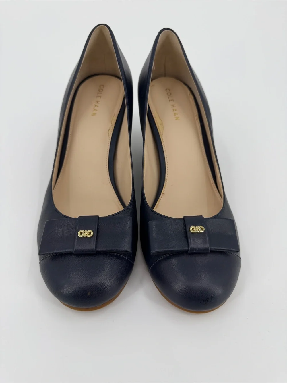 Cole Haan Classic Navy Wedge Pumps with Bow Detail